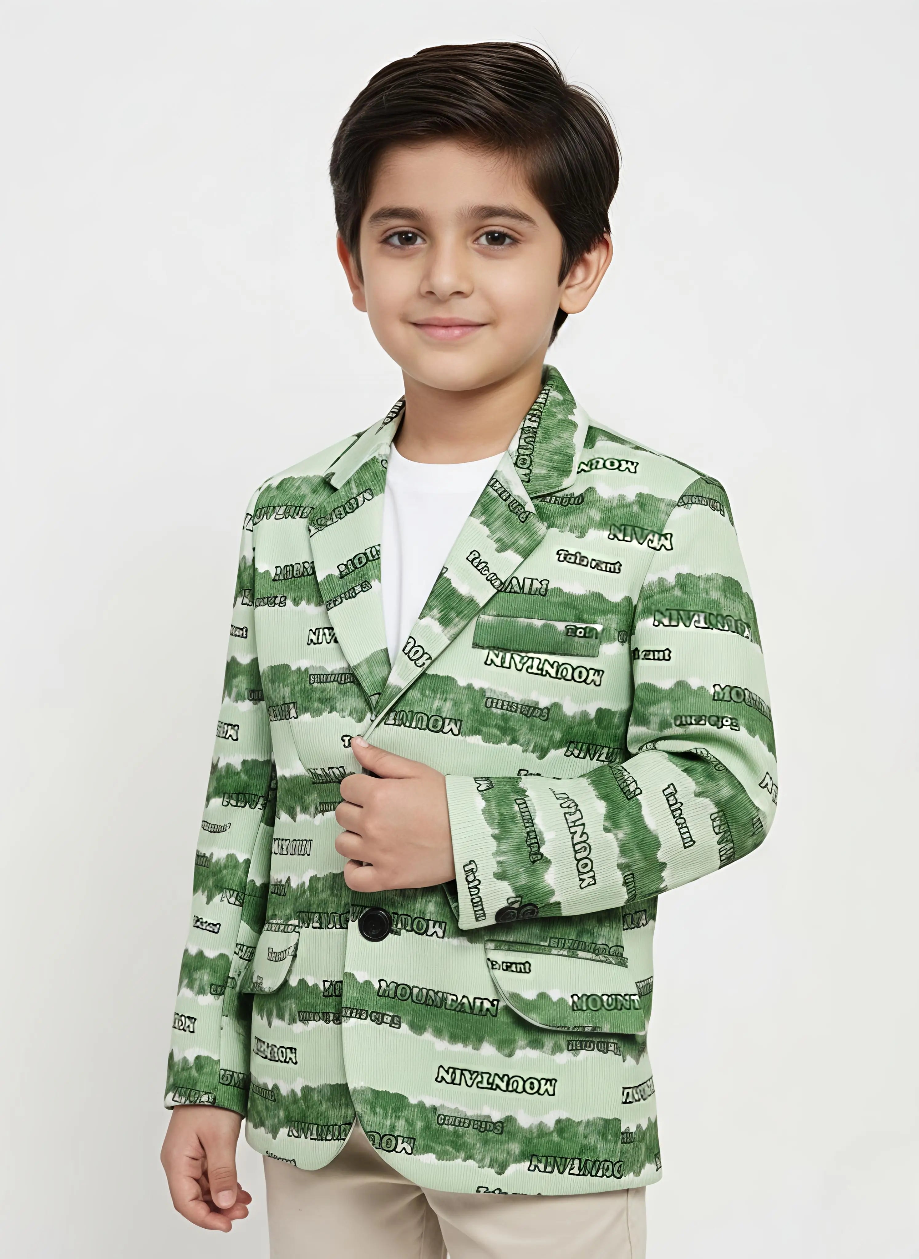Boys Printed Casual Blazer Coat