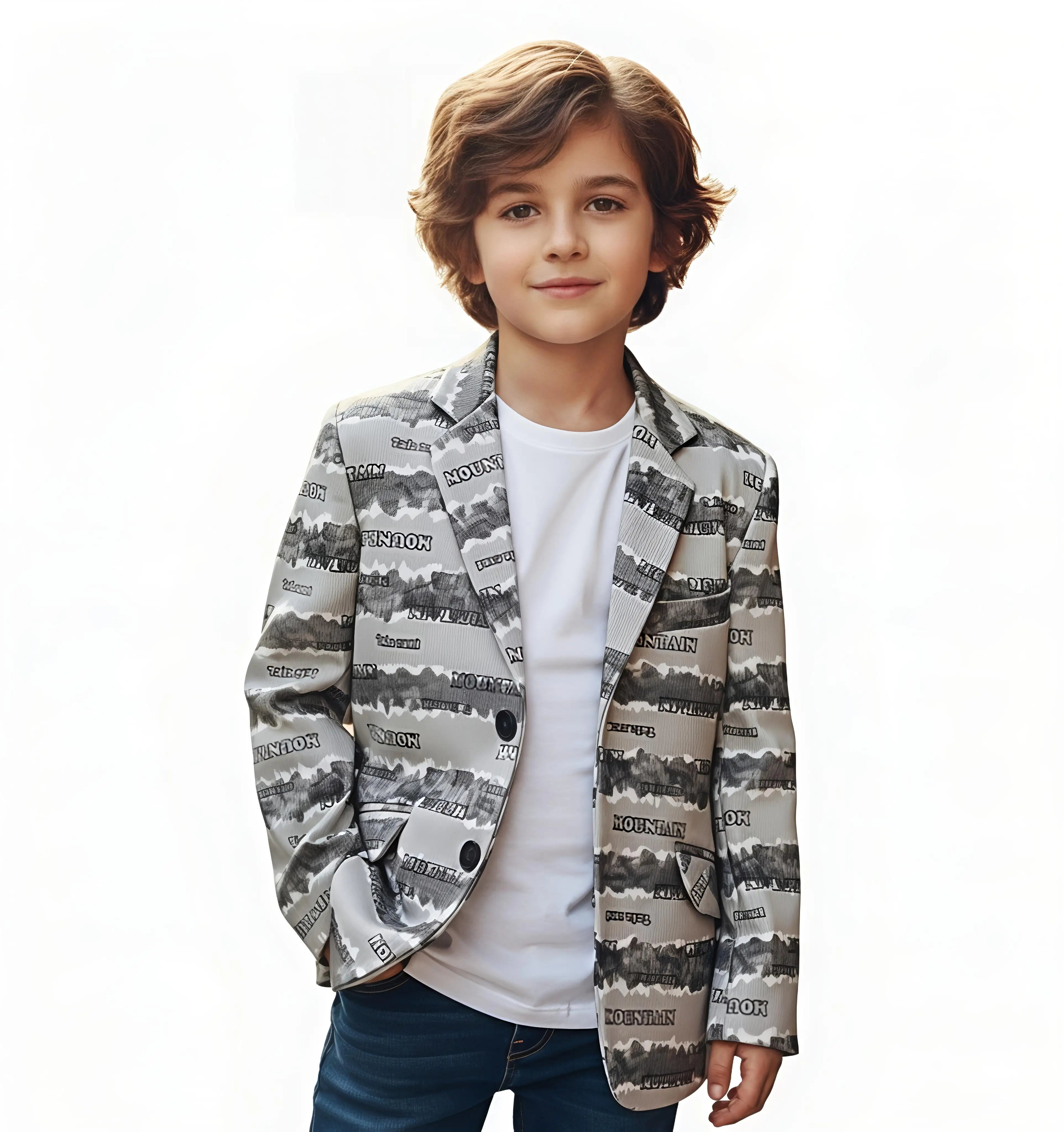 Boys Printed Casual Blazer Coat